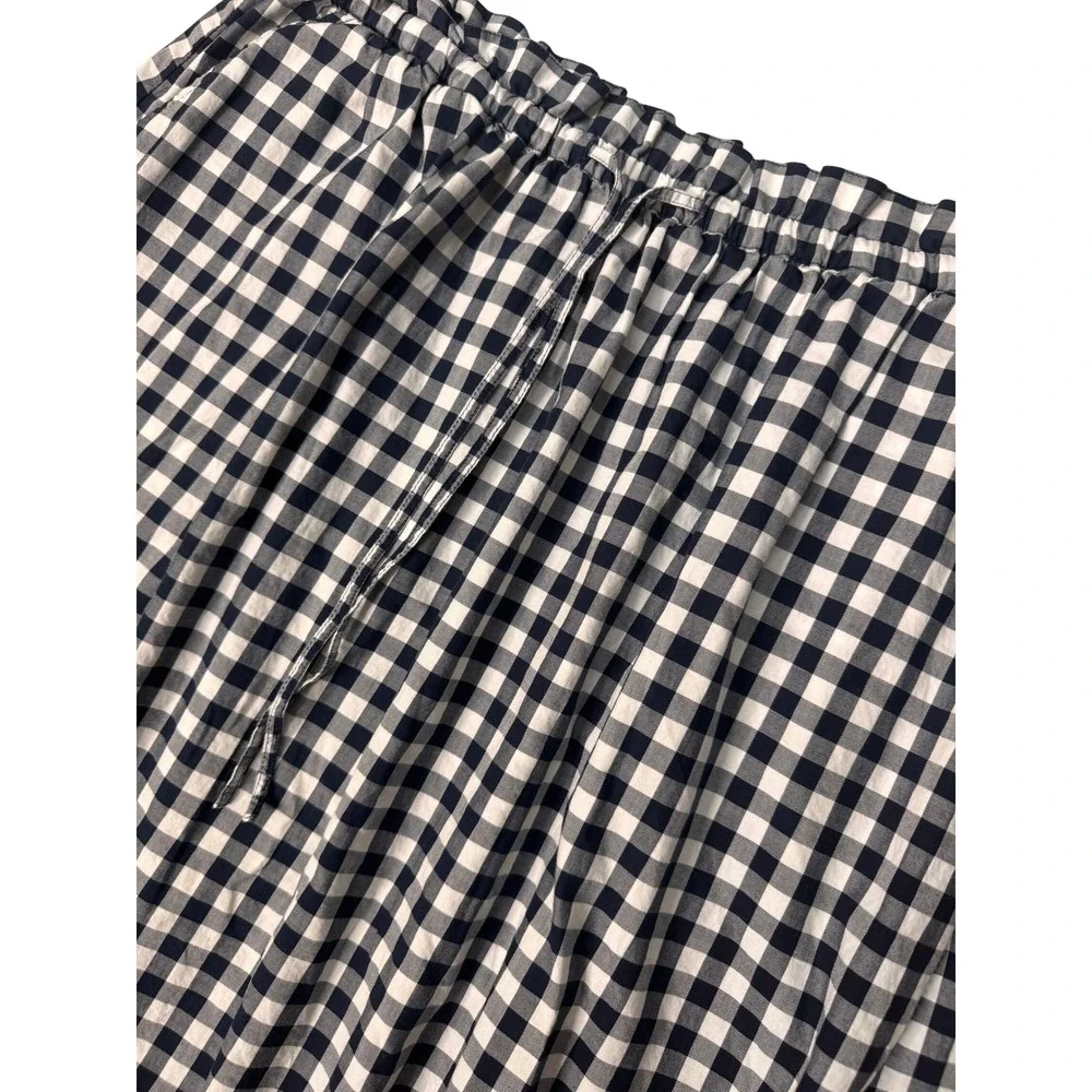 J.Crew Navy Blue White Gingham Cotton Midi Skirt Elastic Paperbag Waist Large